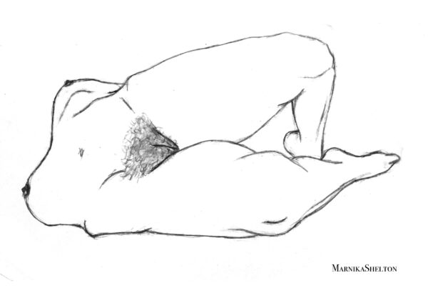 nude drawing of a female pelvis and legs by Marnika Shelton